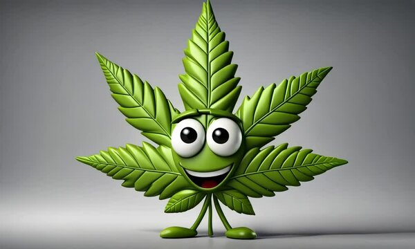3d marijuana hemp leaf cartoon character mascot digital art