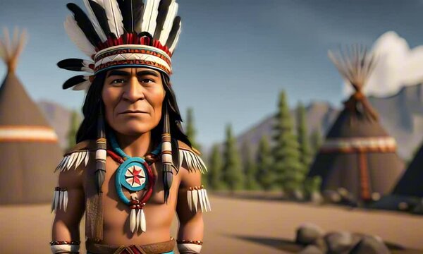 3d Native American Indian chief cartoon character mascot digital art