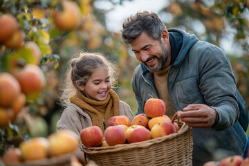 Fototapeta premium a family goes apple picking