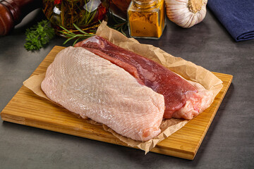 Raw duck breast for cooking