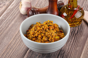 Vegan garnish - lentil with vegetables