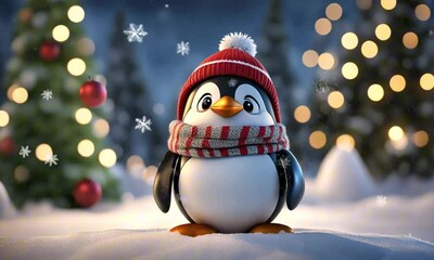 3d Christmas penguin cartoon character mascot digital art - Powered by Adobe