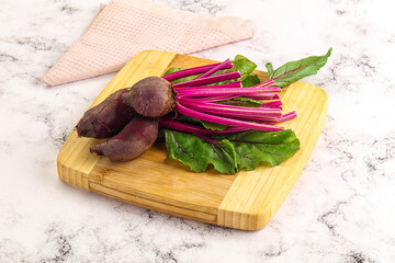 Young red fresh beetroot with leaves