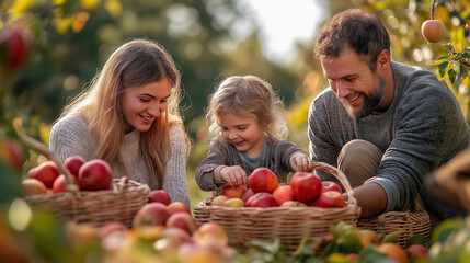 a family goes apple picking
