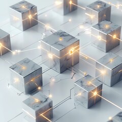 Interconnected Glowing Cubes in a Blockchain Network