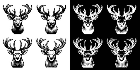 set of reindeers, black and white