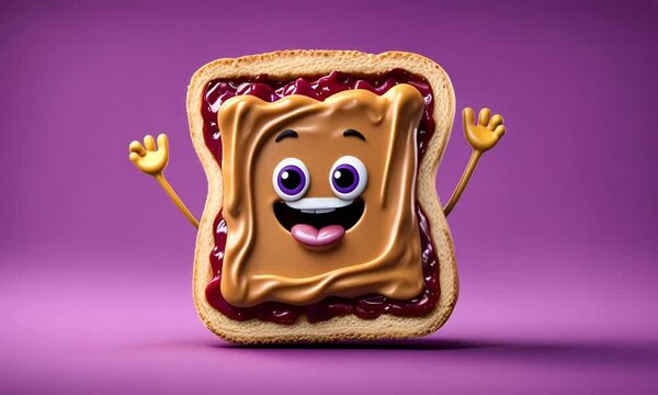 3d peanut butter and jelly sandwich cartoon character mascot  with a milk mustache digital art