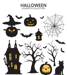 Silhouette Halloween element collection.Vector illustration