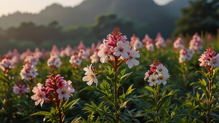 Obraz premium realistic illustration of a higanbana flower in morning view