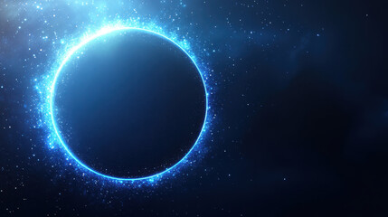 Fototapeta premium Circular blue glowing ring in deep space and an empty blank space for text.