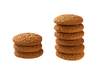 Stack of round oatmeal cookies isolated on white background.