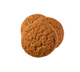 Stack of round oatmeal cookies isolated on white background, top view.