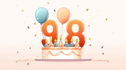number 98  candle on   birthday cake celebration 