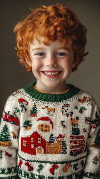 Xmas vibes - cute kid chils wearing christmas outfit smiling at the camera. Vertical banner for instagram story, reel or tiktok