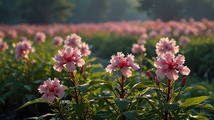 realistic illustration of a higanbana flower in morning view
