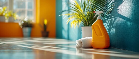 Fresh Cleaning Action on Ad Banner Design - Home Table Background Clean Surface