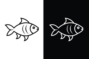 Fish icon black lineout Vector icon isolated on black and white background.