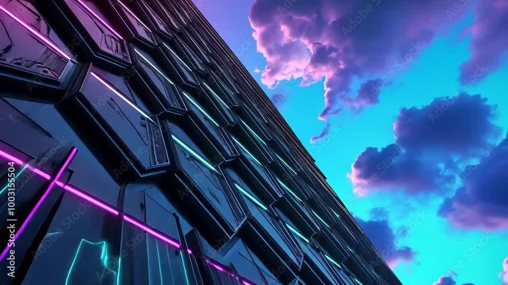 Poster vibrant sci-fi scene with synthwave styled towers in breathtaking perspective. futuristic cyberpunk 