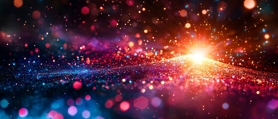 Fototapeta premium A vibrant and colorful abstract visual featuring sparkling lights and radiant bursts, creating sense of joy and wonder. dynamic interplay of colors evokes festive atmosphere
