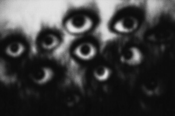 Black and white scary background with eyes, spooky Halloween background.