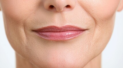 A close-up of the mouth area, showing how the lips and jawline lose symmetry due to muscle weakening and sagging skin in older age.