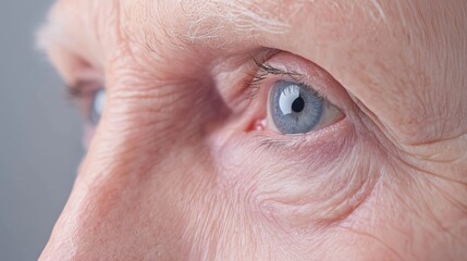 Fototapeta premium A detailed close-up of an elderly face, showing how the loss of collagen and elasticity creates asymmetry in the skin's texture and features.