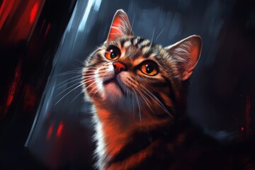 Portrait of a cute grey cat with beautiful eyes. Illustration World Pets Day. Dedicated to all domesticated animals.	
