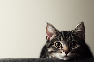Portrait of a cute grey cat with beautiful eyes. Illustration World Pets Day. Dedicated to all domesticated animals.	
