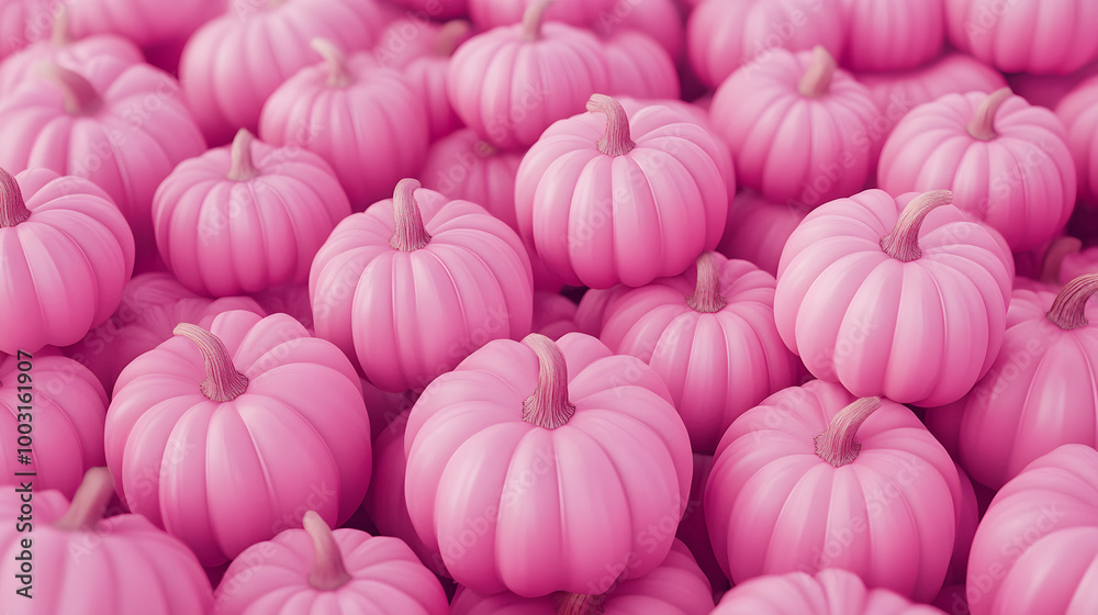 Wall mural Background with many pink pumpkins filling screen. Halloween backdrop. 3d render illustration