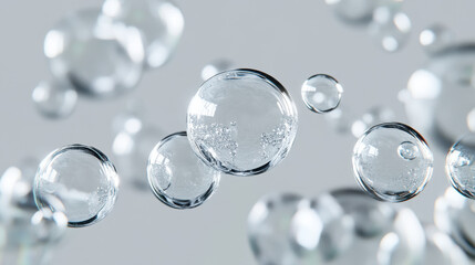 Fototapeta premium Captivating bubbles dancing in soft light against a serene backdrop in tranquil surroundings