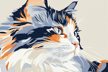Potrait of a cute three-color cat with beatiful eyes. Illustration World Pets Day. Dedicated to all domesticated animals.