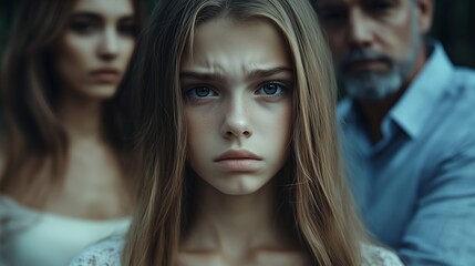 Obraz premium Close-Up of a Young Girl's Face with Serious Expression