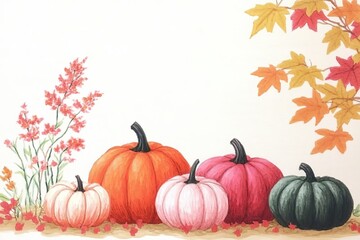 Thanksgiving Day. Pumpkins of different sizes, shapes and colors for the fall harvest festival. Various pumpkins on the table. Copy space.