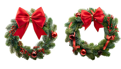 set of christmas wreath, red ribbon bow, isolated on white background, clipping path  © ale studio 