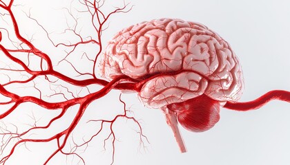 A detailed arteriogram of the brain, showing the major arteries and their branches with contrast dye flowing through, highlighting possible aneurysms.
