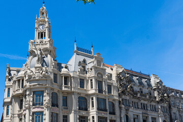 Fototapeta premium Avenida dos Aliados is an important street in the parish of Santo Ildefonso, in the downtown area of ​​the city of Porto, Portugal. West front of Avenida dos Aliados, seen from the south