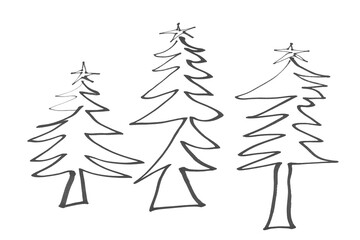 Dodle Christmas symbols, hand draw black felt tip pen, isolated on white