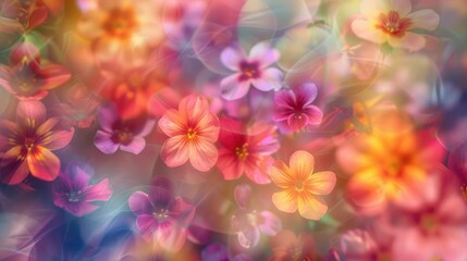 A soft-focus background of colorful flowers creating a dreamy effect