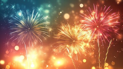 Fototapeta premium Fireworks at New Year and copy space - abstract holiday background