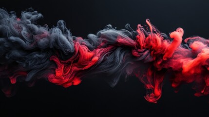 Fluid Fusion of Red and Black Smoke Against Dark Background - Made with Generative AI
