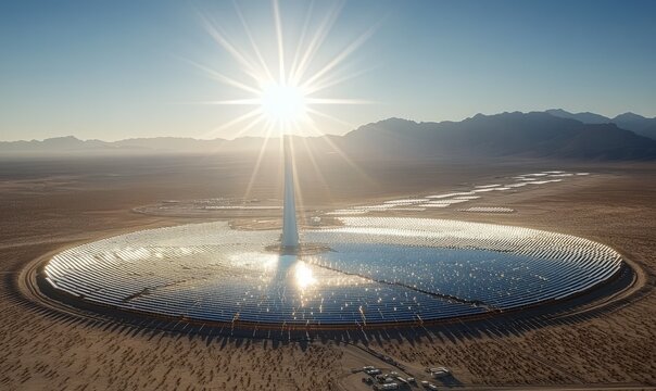 Aerial view of a concentrated solar thermal plant