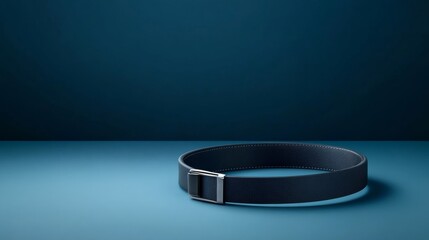 A sleek modern collar lies elegantly on a blue surface emphasizing minimalism and style