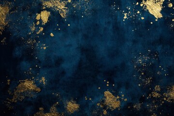 Vivid splashes of gold and colorful paint create dynamic contrasts on luxurious dark blue velvet fabric, capturing artistic expression