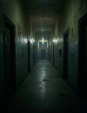Dark Hospital Corridor: Creepy and Eerie Scene