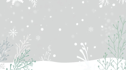 A simple tonal grey christmas background with a snowy theme and branches - background for sign, invitaiton, powerpoint or party announcement, holiday xmas