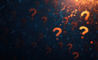 Dark blue background with question marks, question mark icons, question mark pattern, blurred foreground, question mark background Generative AI