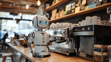 Fototapeta premium Robot Barista at a Coffee Shop