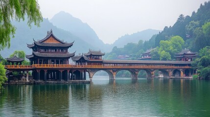 Obraz premium Old and new China connected in one picture with a bridge, 16:9
