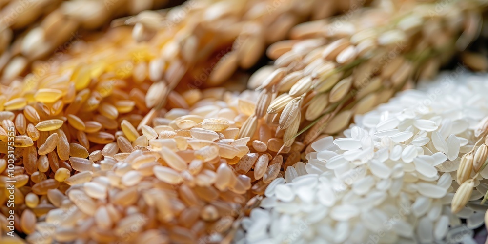 Wall mural an image depicting mature rice grains and rice panicles