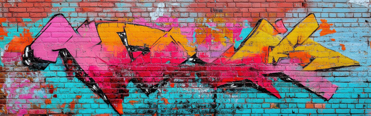 Vibrant street art mural with colorful abstract shapes on a brick wall in the city